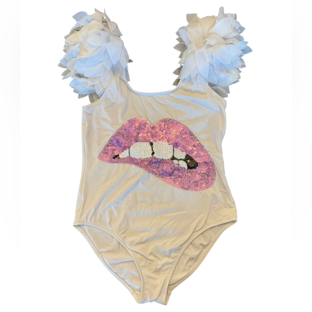 Stella Cove White Pink Sequin Lips Swimsuit size 14 - Picture 8 of 8